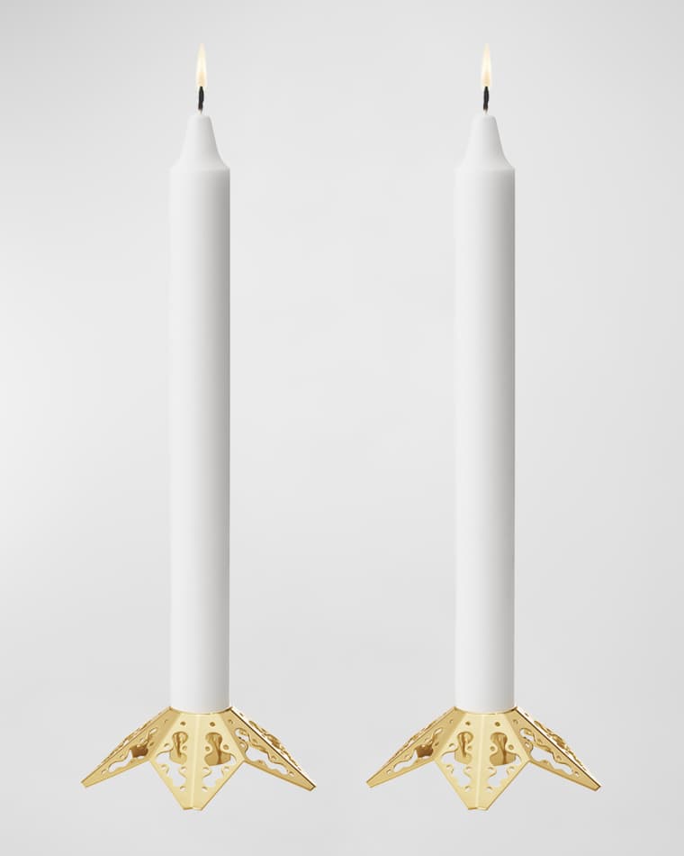 Georg Jensen Gold Lace Taper Candle Holders, Set of 2