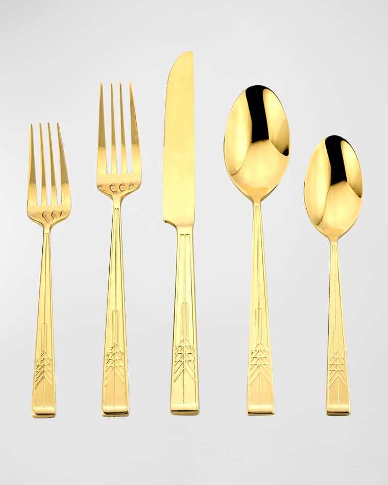 Ricci Silversmith 20-Piece Frank Lloyd Wrights Tree of Life Flatware Set, Gold