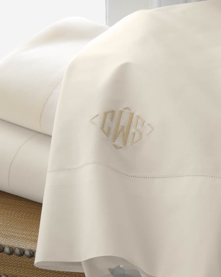 Matouk Positano Hemstitch Fitted Sheet, TWIN Positano Hemstitch Flat Sheet, TWIN