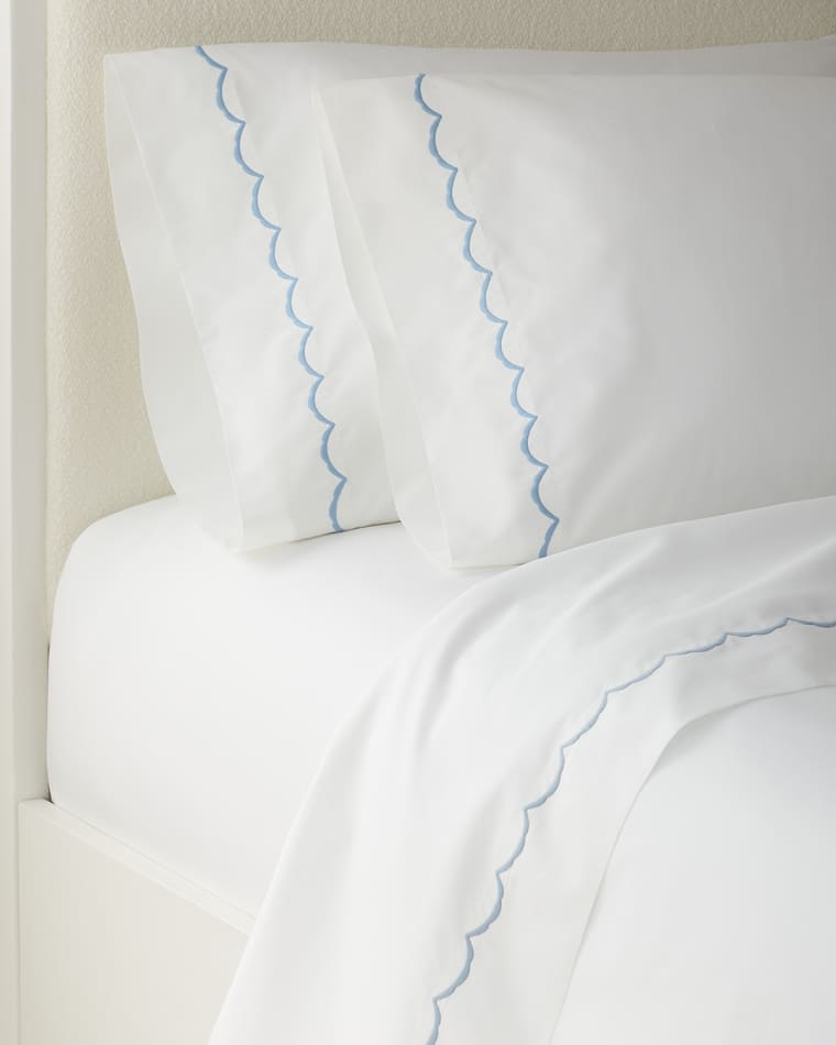 Matouk Scallop Embroidered 350 Thread Count Flat Sheet, TWIN Twin Sierra 350 Thread Count Fitted Sheet