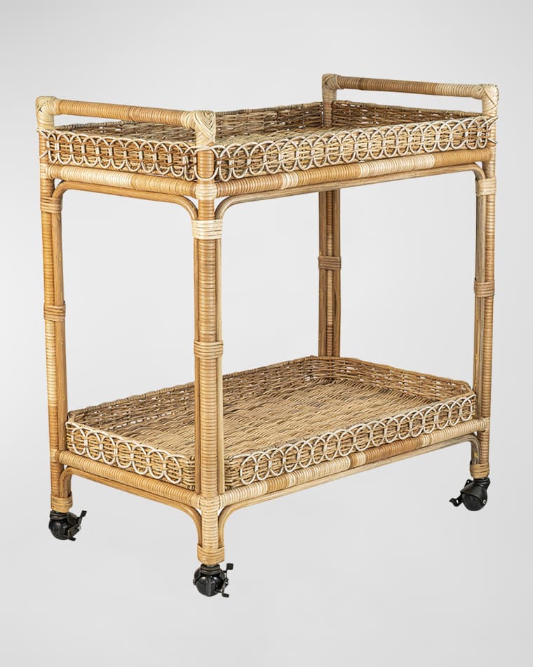 Juliska Provence Rattan Bar Cart - Whitewash