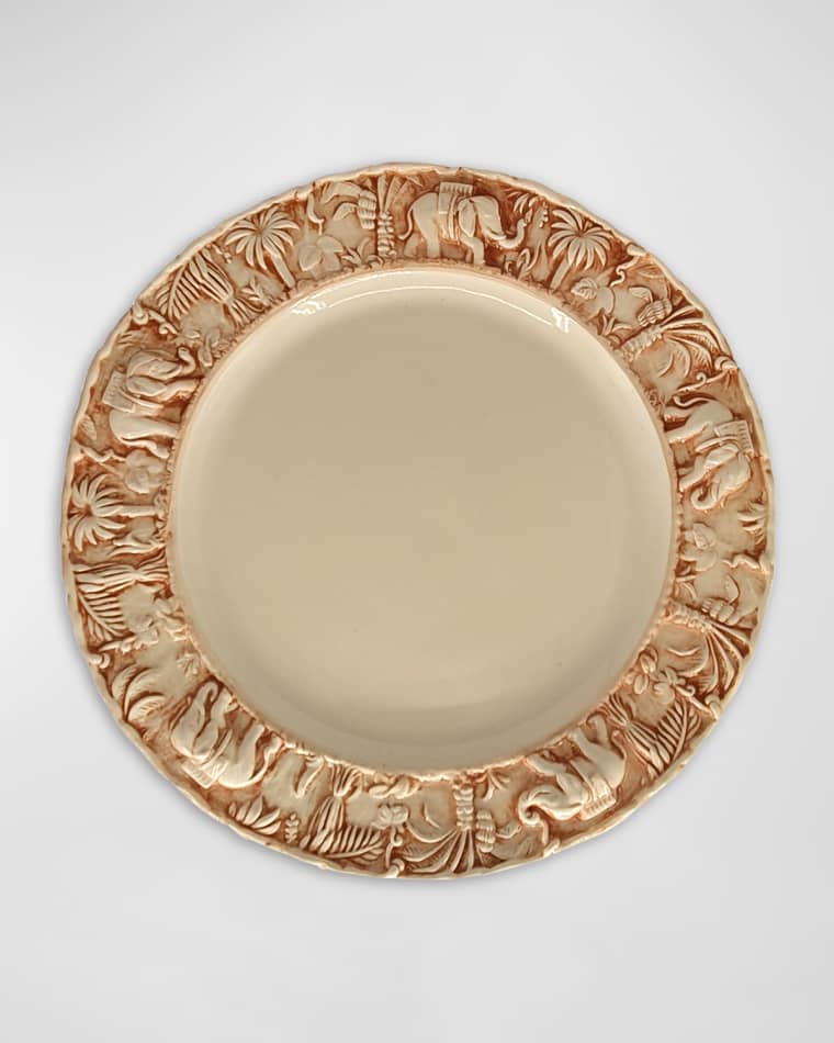 Les Ottomans La Menagerie Ottomane Handpainted Salad Plate - Pink, Set of 4 La Menagerie Ottomane Handpainted Dinner Plate - Elephant Grey, Set of 4