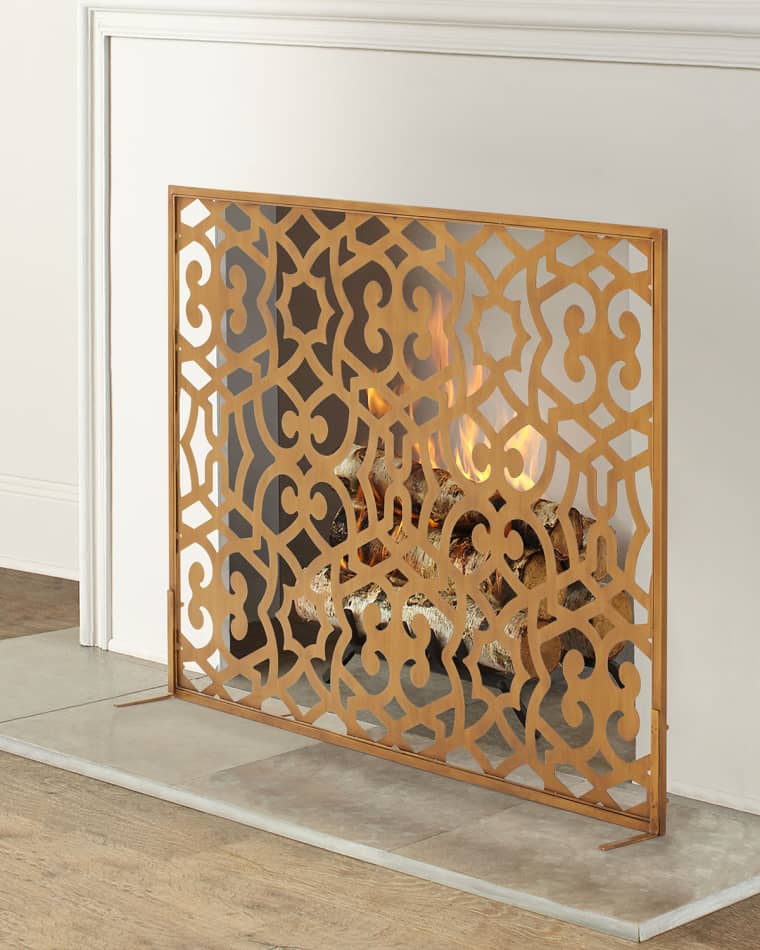 Old World Design Dark Golden Patterned Ramey Fireplace Screen