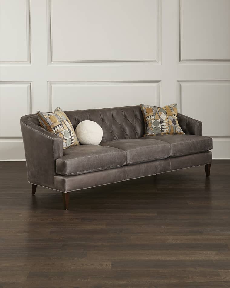 Massoud Circe Tufted Leather Sofa 88"