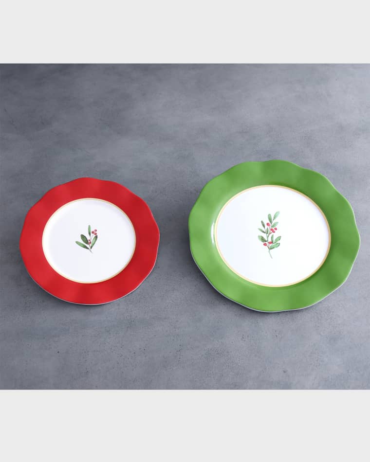 Beatriz Ball VIDA Holly 11" Dinner Plates, Set of 4 (Green and White) VIDA Holly 9" Salad Plates, Set of 4 (Red and White)
