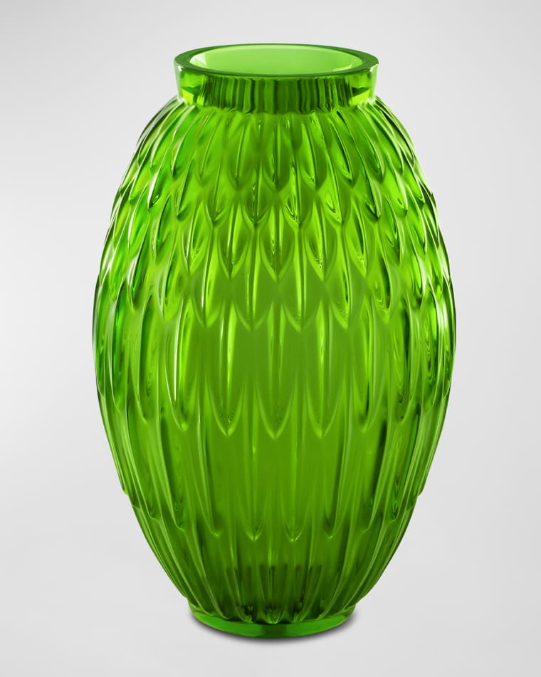 Lalique Green Meadow Plumes Vase