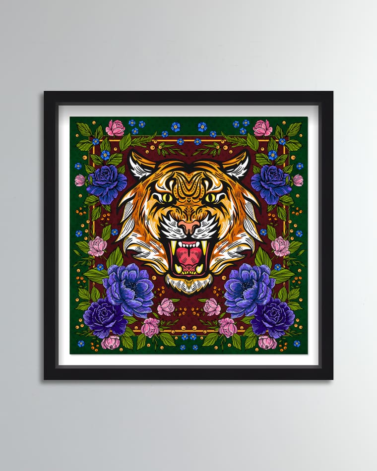 The Oliver Gal Artist Co. Floral Feline Roses Giclee Art Print