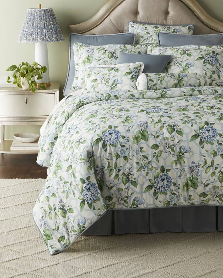 Sherry Kline Home Treillage Reversible Euro Sham Treillage Velvet Pillow Triellage Velvet Box Pleat Bed Skirt , QUEEN