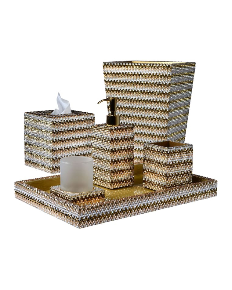 Mike & Ally Biarritz Boutique Tissue Box with Swarovski Crystals, Gold Biarritz Tumbler with Swarovski Crystals, Gold Biarritz Soap Pump with Swarovski Crystals, Gold