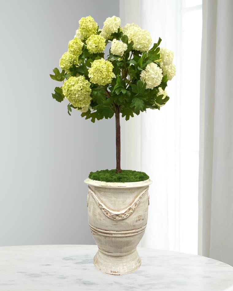 Winward Home Faux Snowball Tree in Rutherford Planter - 49"T