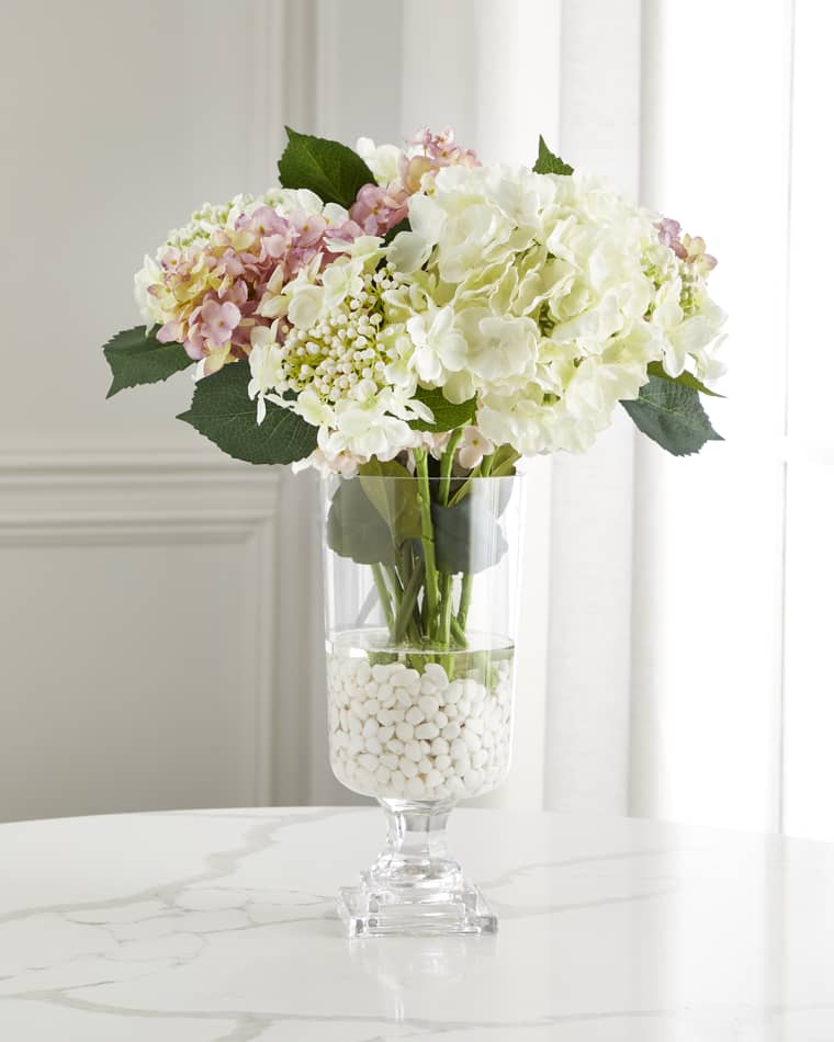 John-Richard Collection Magenta Garden 22" Faux Floral Arrangement in Footed Glass Vase