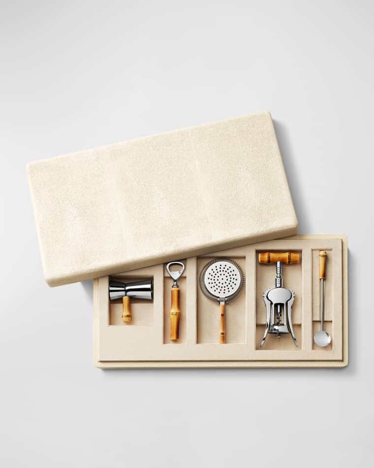 AERIN Faux Shagreen Bamboo Bar Set