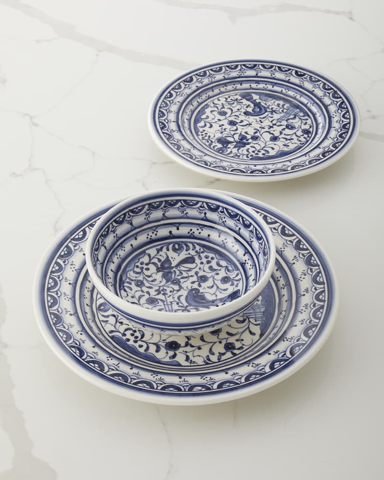 Neiman Marcus Pavoes Blue & White 12-Piece Dinnerware Set