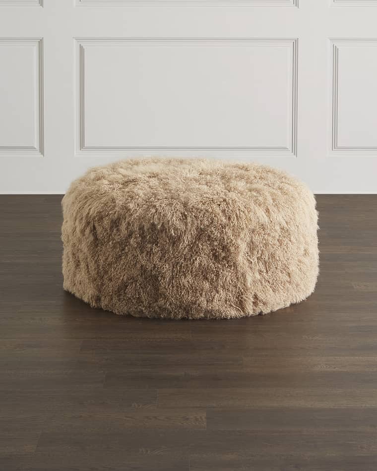 Massoud Adele Round Sheepskin Ottoman