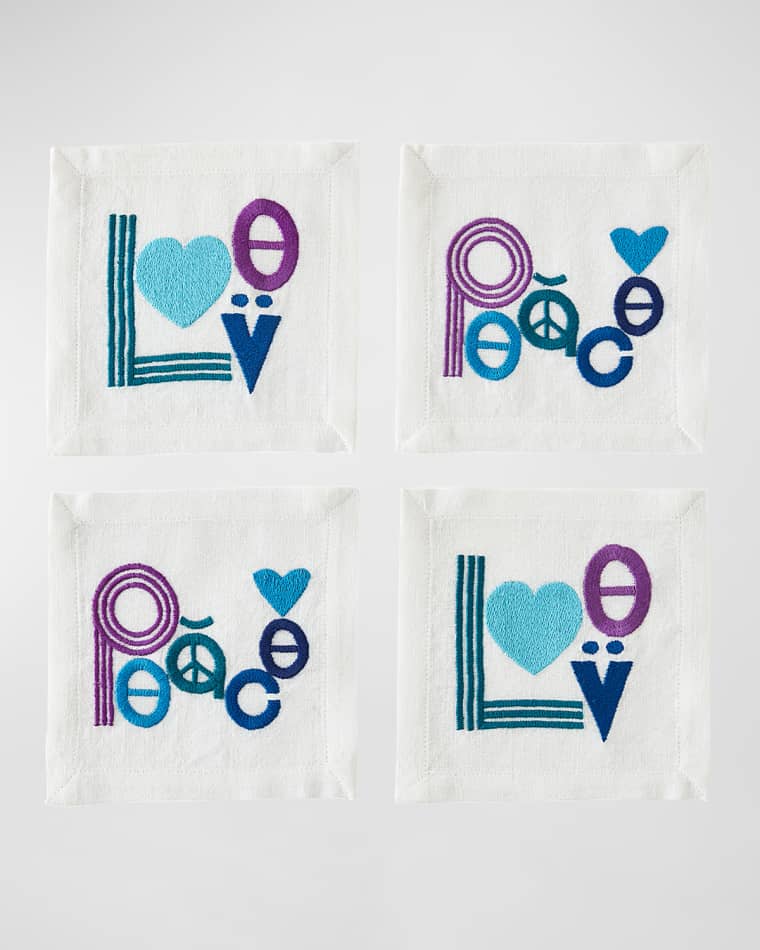 Jonathan Adler Love and Peace Cocktail Napkins, Set of 4