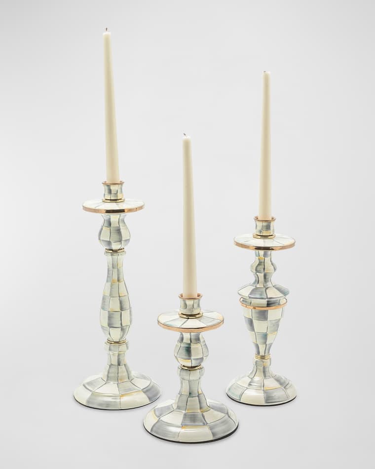 MacKenzie-Childs Sterling Check Enamel Candlestick Holder, Large Sterling Check Enamel Candlestick Holder, Medium Sterling Check Enamel Candlestick