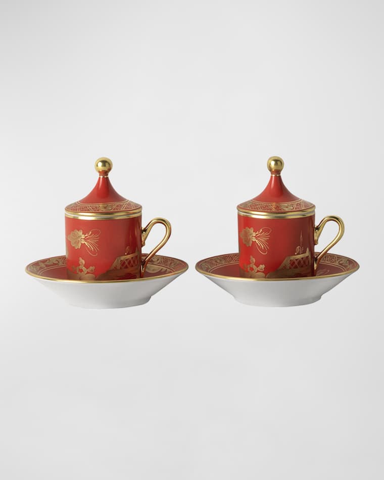 GINORI 1735 Coffee Cup with Plate and Cover, Set of 2