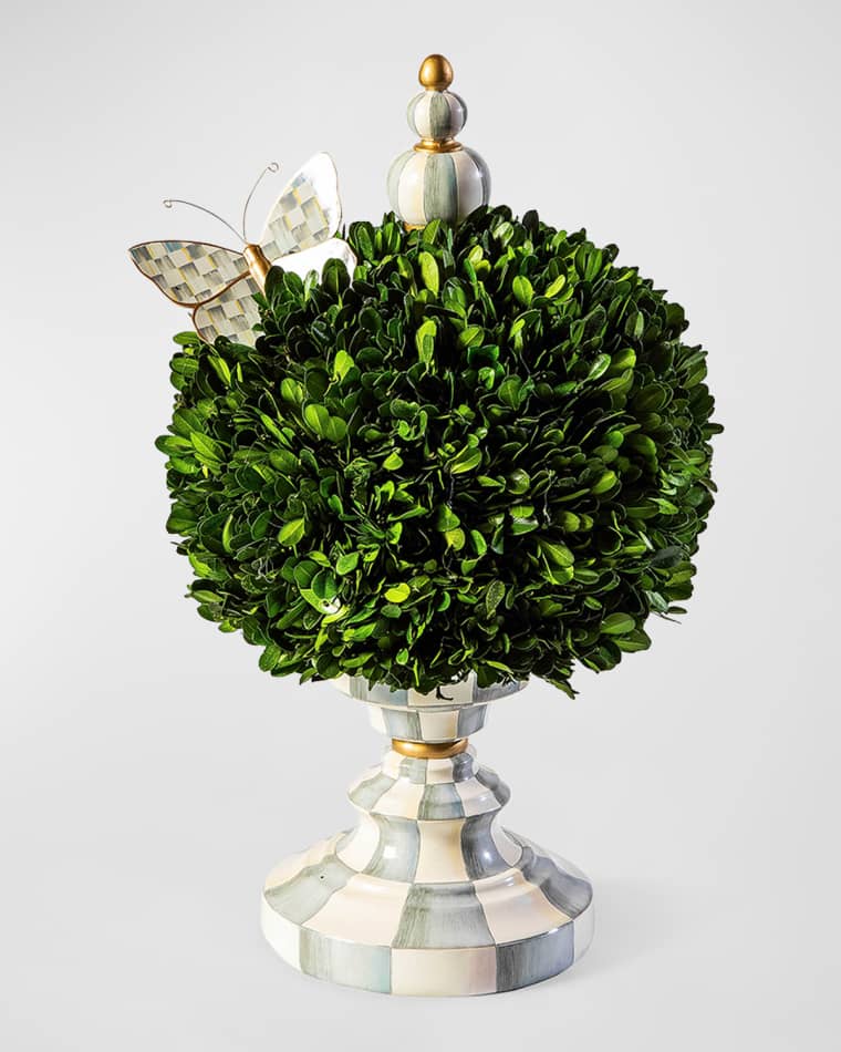 MacKenzie-Childs Sterling Check Medium Boxwood Centerpiece, 20"