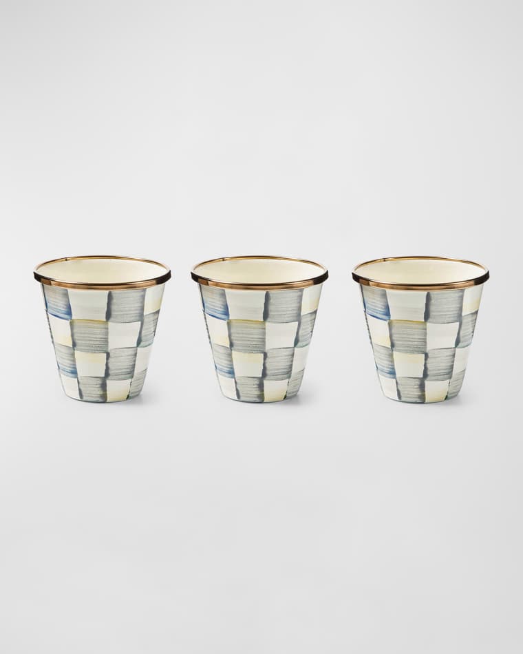 MacKenzie-Childs Sterling Check Enamel Herb Pots, Set of 3