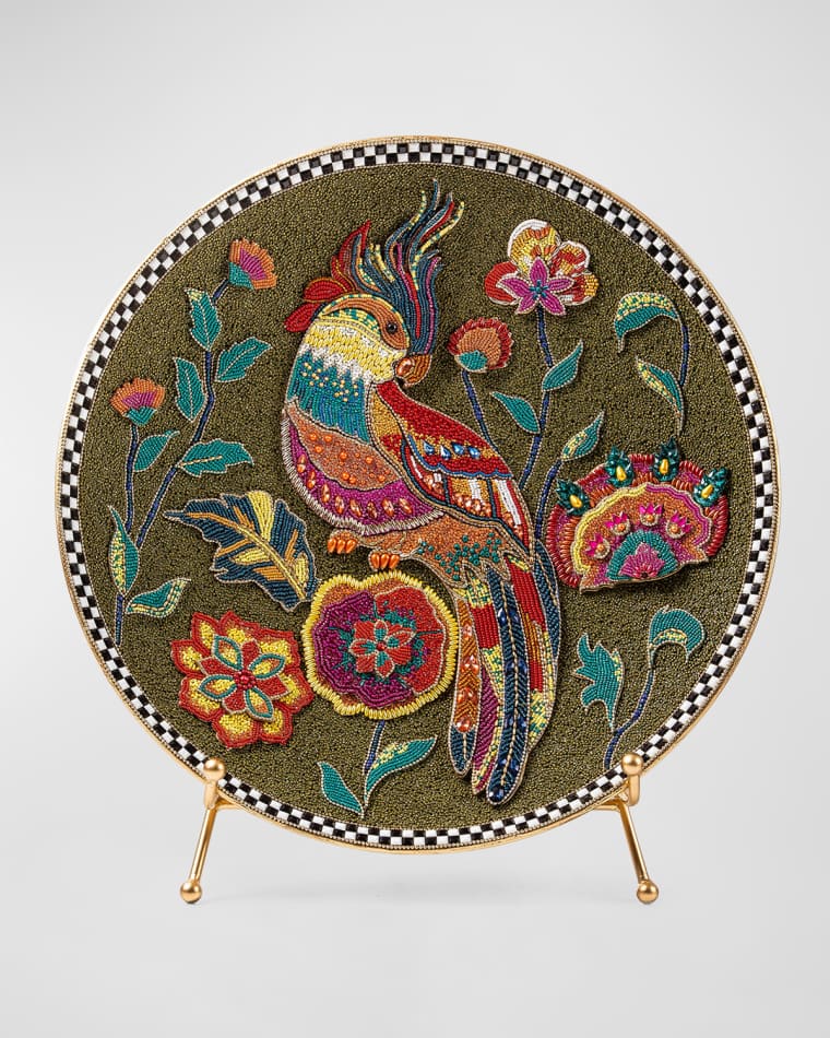 MacKenzie-Childs Parakeet Beaded Tray with Stand