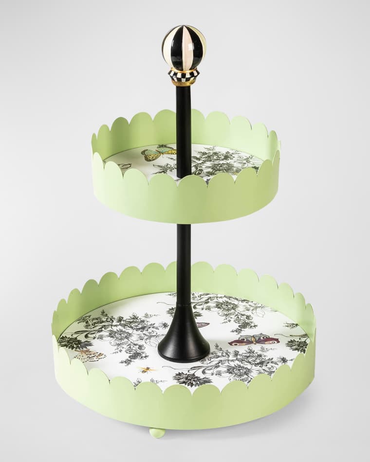 MacKenzie-Childs Butterfly Toile Two Tiered Stand