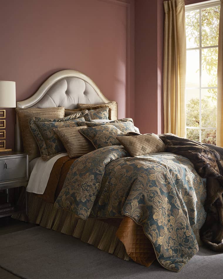 Austin Horn Collection Harlow 3-Piece Comforter Set, Queen Harlow Pleated Bed Skirt, King Elite Quilted Velvet Coverlet, Queen