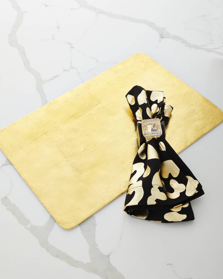 Nomi K Brushstroke Silver-Plated Rectangular Placemat Wild Napkin Square Brilliance Napkin Rings, Set of 4