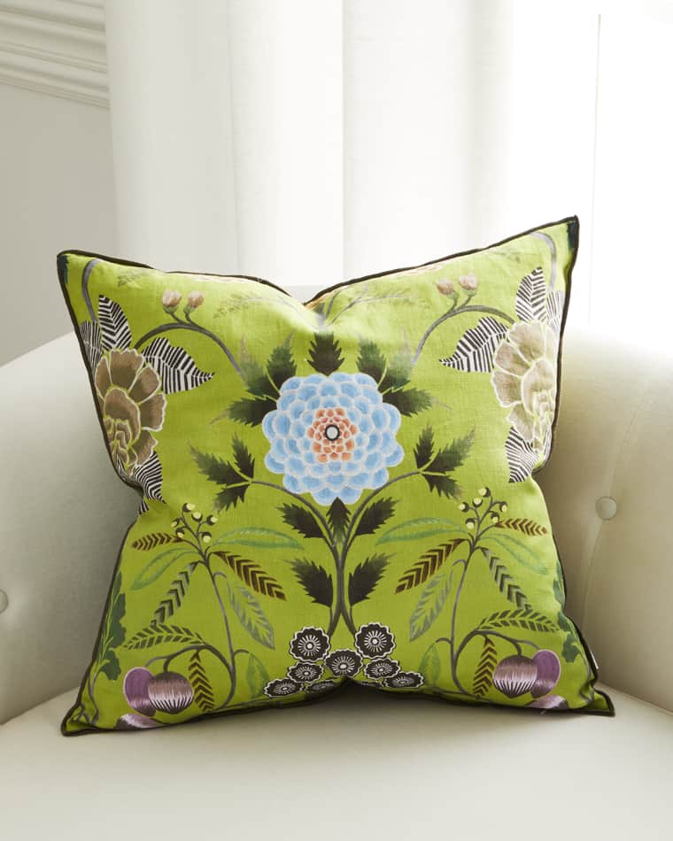 Designers Guild Green Brocart Decoratif Linen Cushion