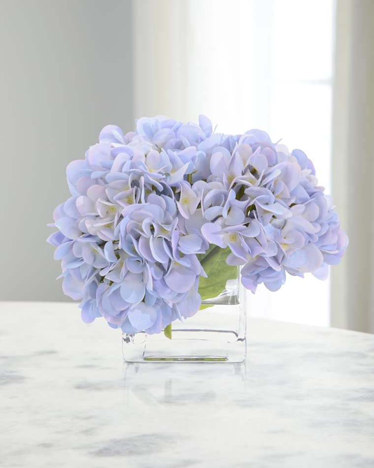 John-Richard Collection Real Touch Sweet Hydrangea 8" Faux Floral Arrangement in Glass Vase