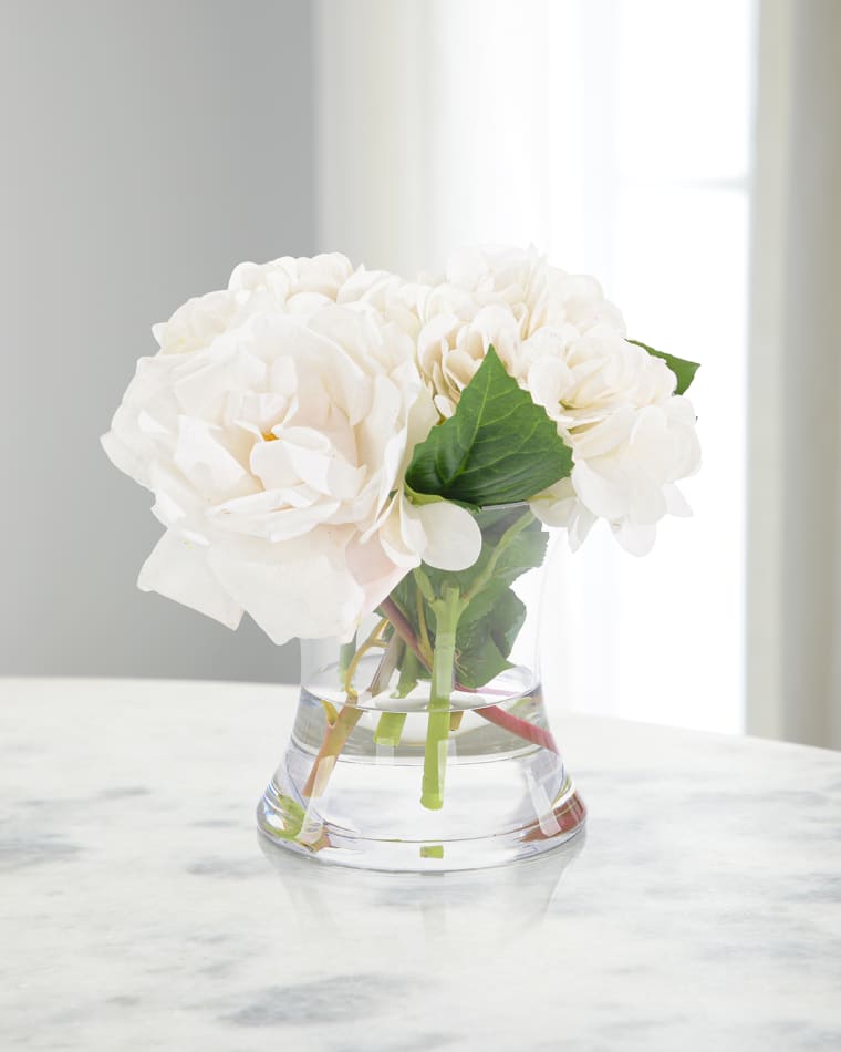 John-Richard Collection Real Touch Hydrangeas 9" Faux Floral Arrangement in Glass Vase