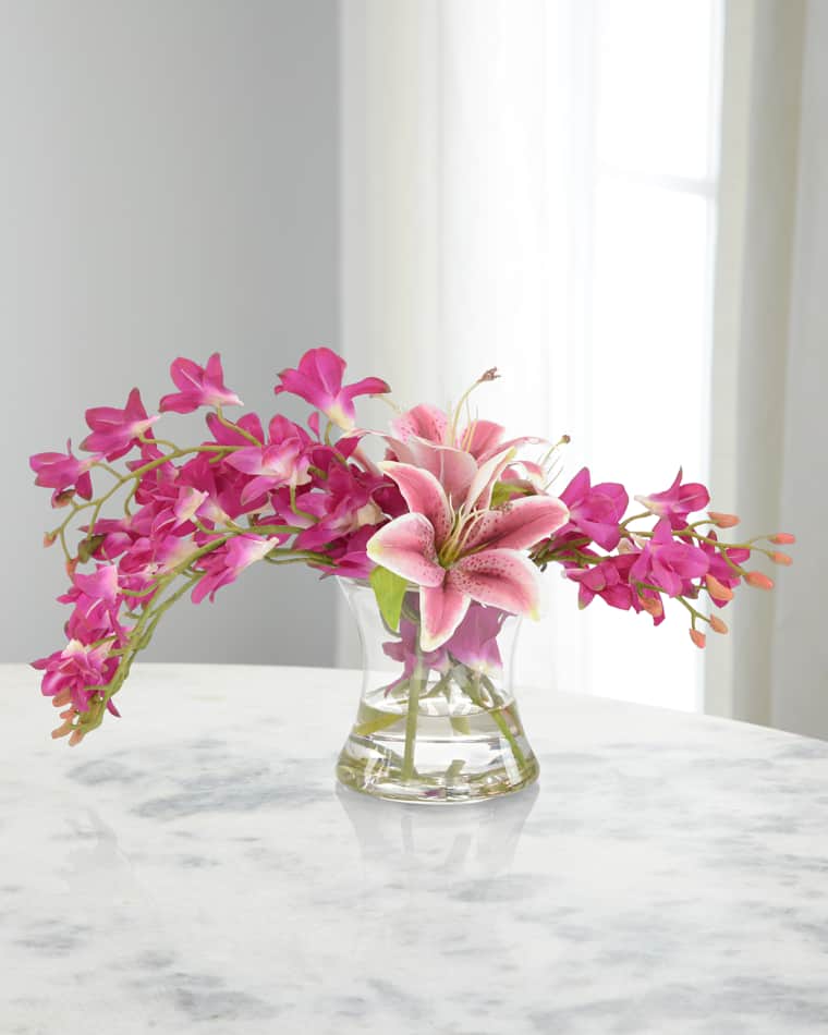 John-Richard Collection Hurricane Orchids 22" Faux Floral Arrangement in Glass Vase