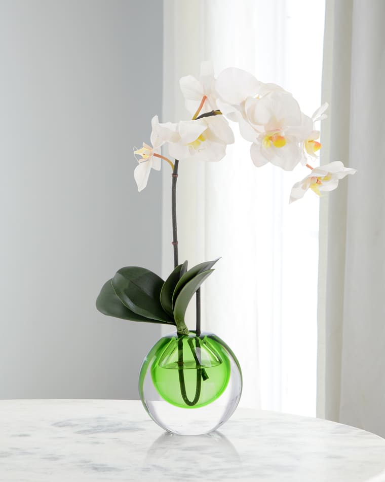 John-Richard Collection Real Touch Teardrop Orchid 19" Faux Floral Arrangement in a Colored Glass Container