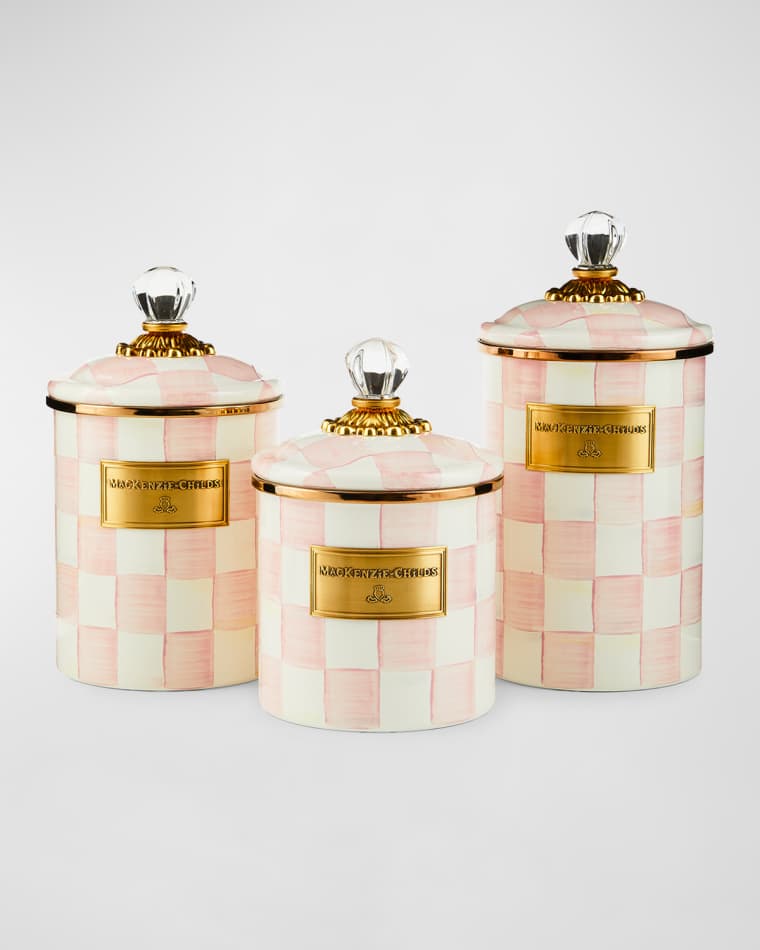 MacKenzie-Childs Rosy Check Enamel Canister, Large Rosy Check Enamel Canister, Medium Rosy Check Enamel Canister, Small