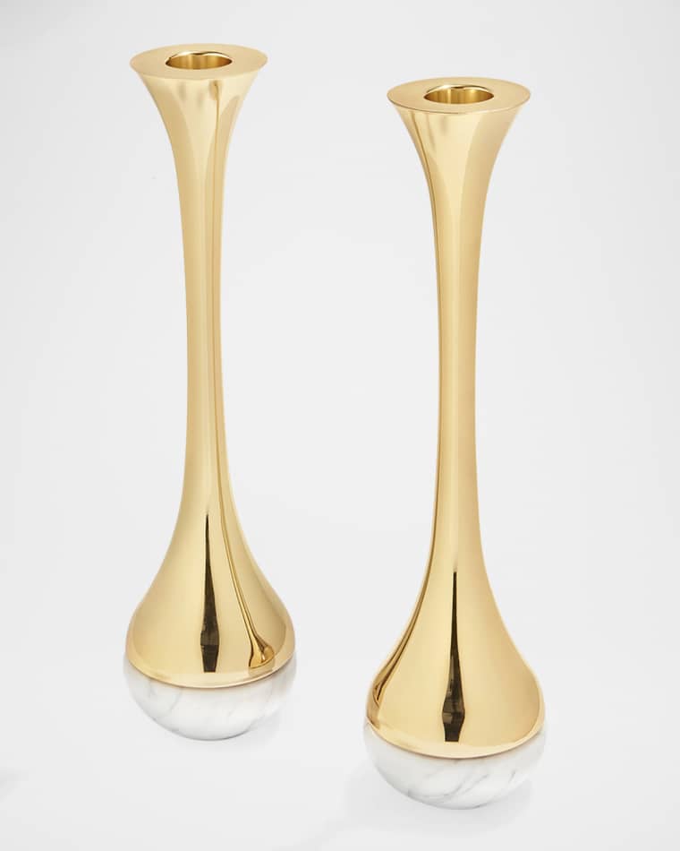 ANNA New York Marble & Silver Dual Candleholders, Set of 2