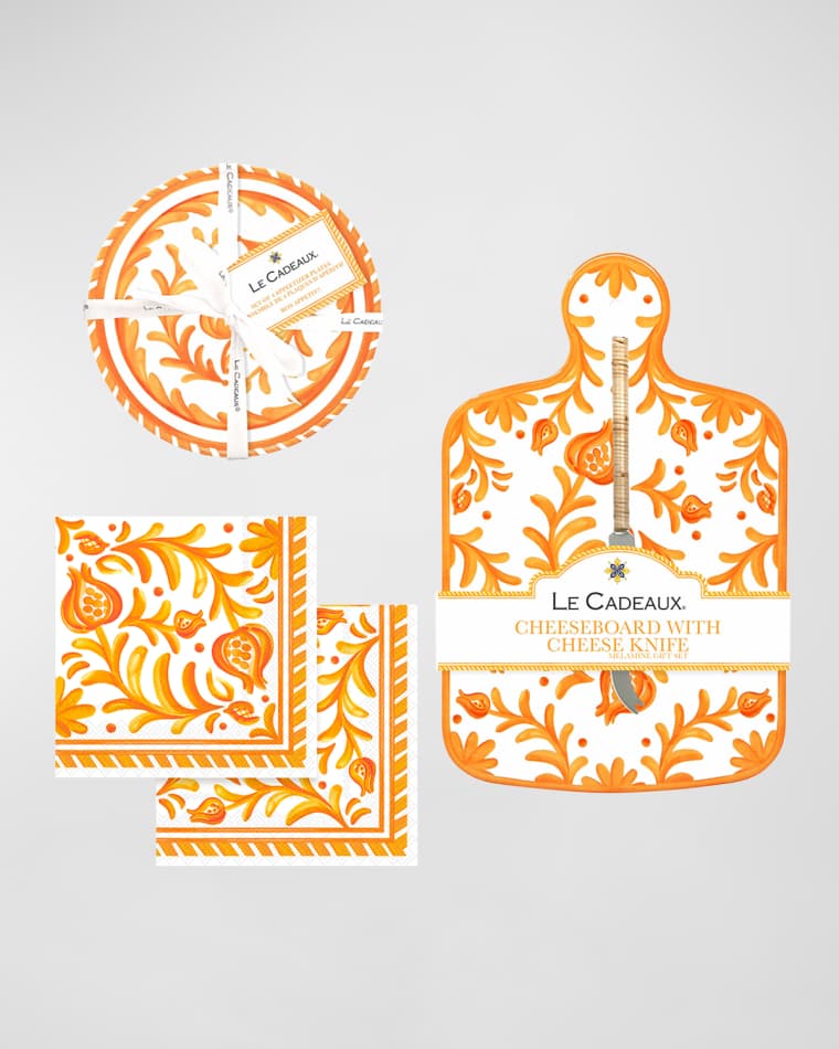 Le Cadeaux Sicily Cheeseboard Set with Knife, Appetizer Plates, and 20-Pack Cocktail Napkins