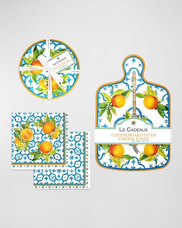 Le Cadeaux Valencia Cheeseboard Set with Knife, 4-Piece Appetizer Plates, and 20-Pack Cocktail Napkins