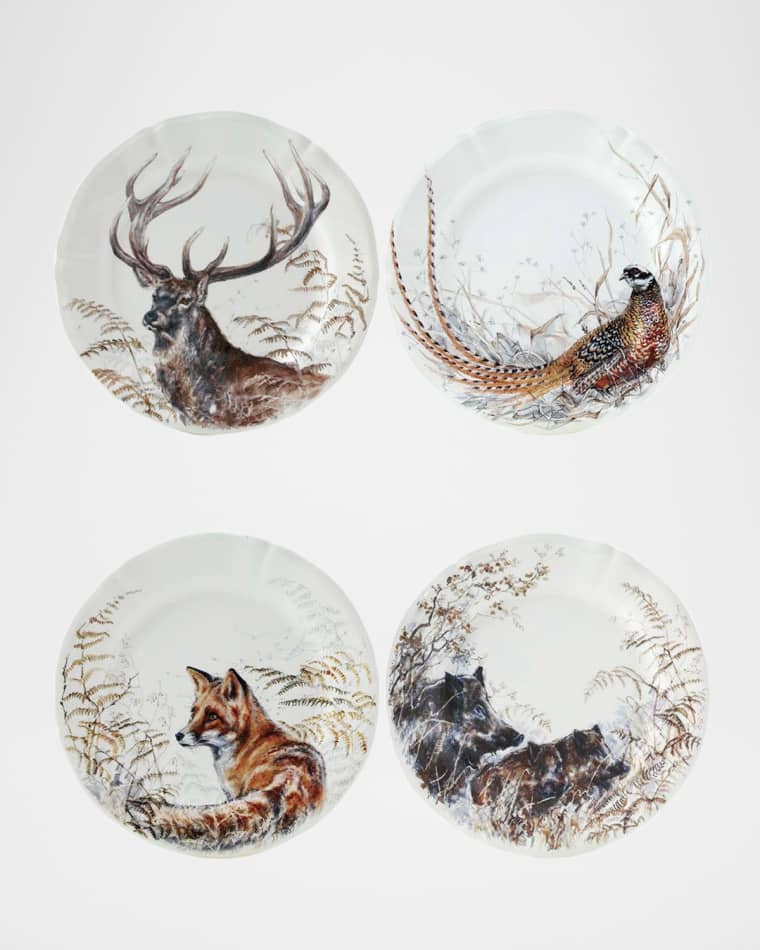 Gien Sologne Assorted Wildlife Dessert Plates, Set of 4