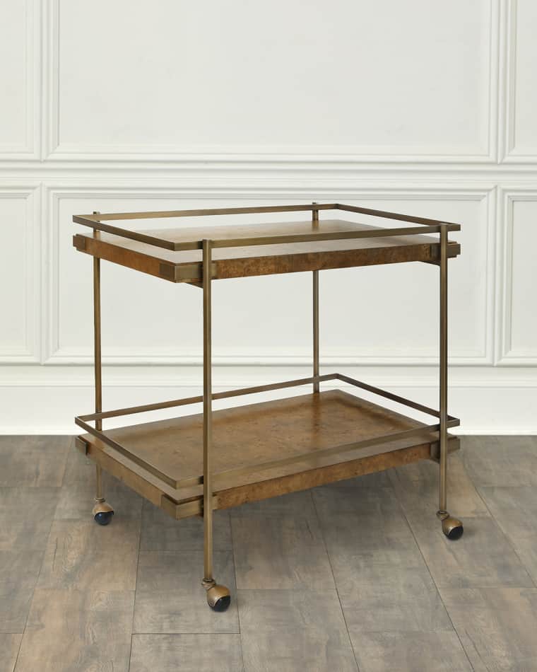 Worlds Away Cash Burl Wood Bar Cart