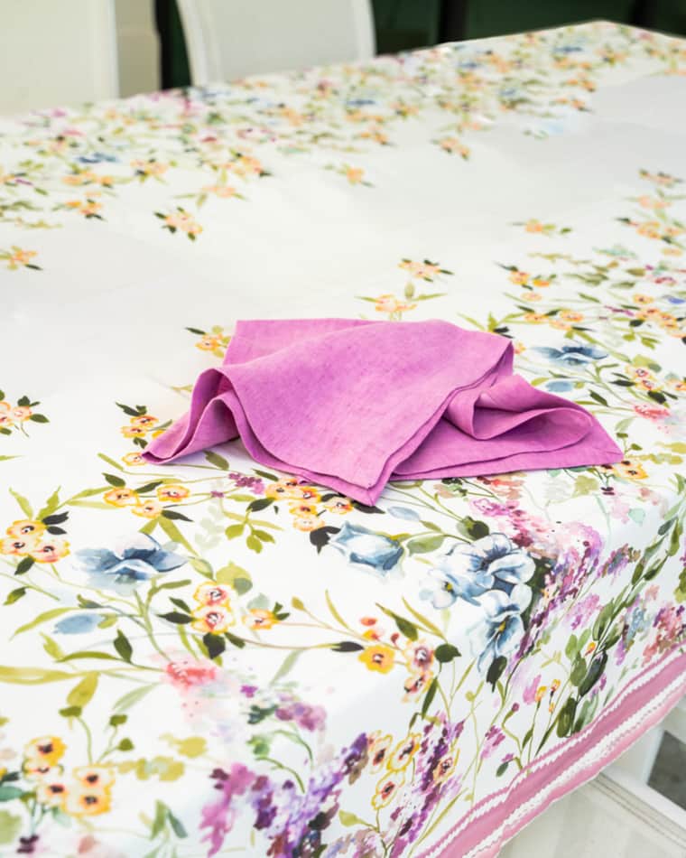 Mode Living Gardenia Tablecloth, 70" Round Gardenia Tablecloth, 70" x 90" Gardenia Tablecloth, 70" x 128"