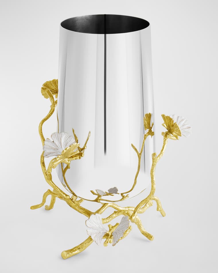 Michael Aram Butterfly Ginkgo 9.5" Medium Vase, White/Gold