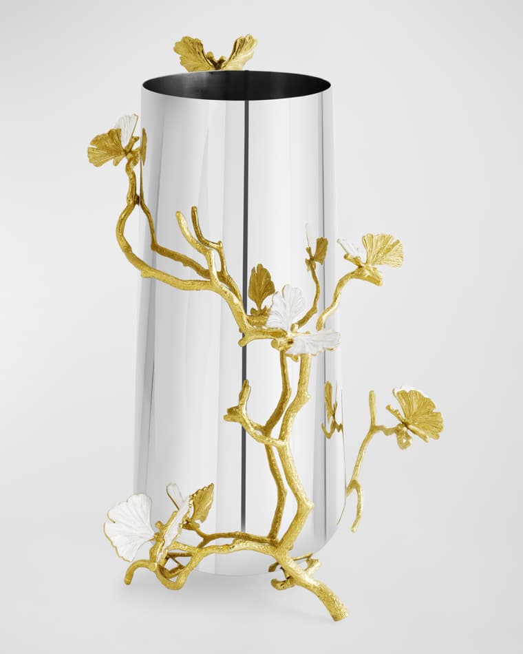 Michael Aram Butterfly Ginkgo White And Gold Large Vase