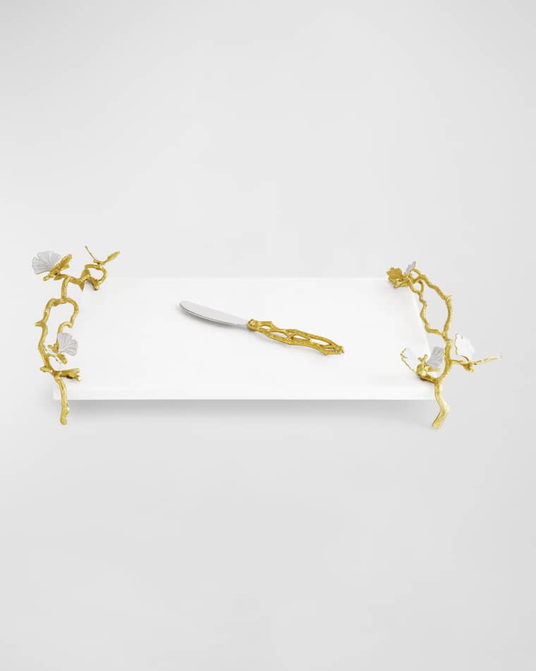 Michael Aram Butterfly Ginkgo White & Gold Cheeseboard With Spreader