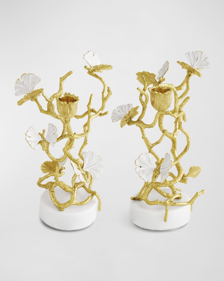 Michael Aram Butterfly Ginkgo White/Gold Candleholders, Set of 2