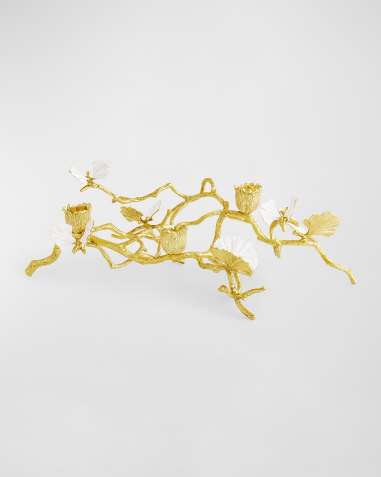 Michael Aram Butterfly Ginkgo Low Candleholder, White/Gold