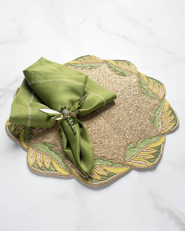 Kim Seybert Classic Spring Green Linen Napkin Winding Vines Placemat