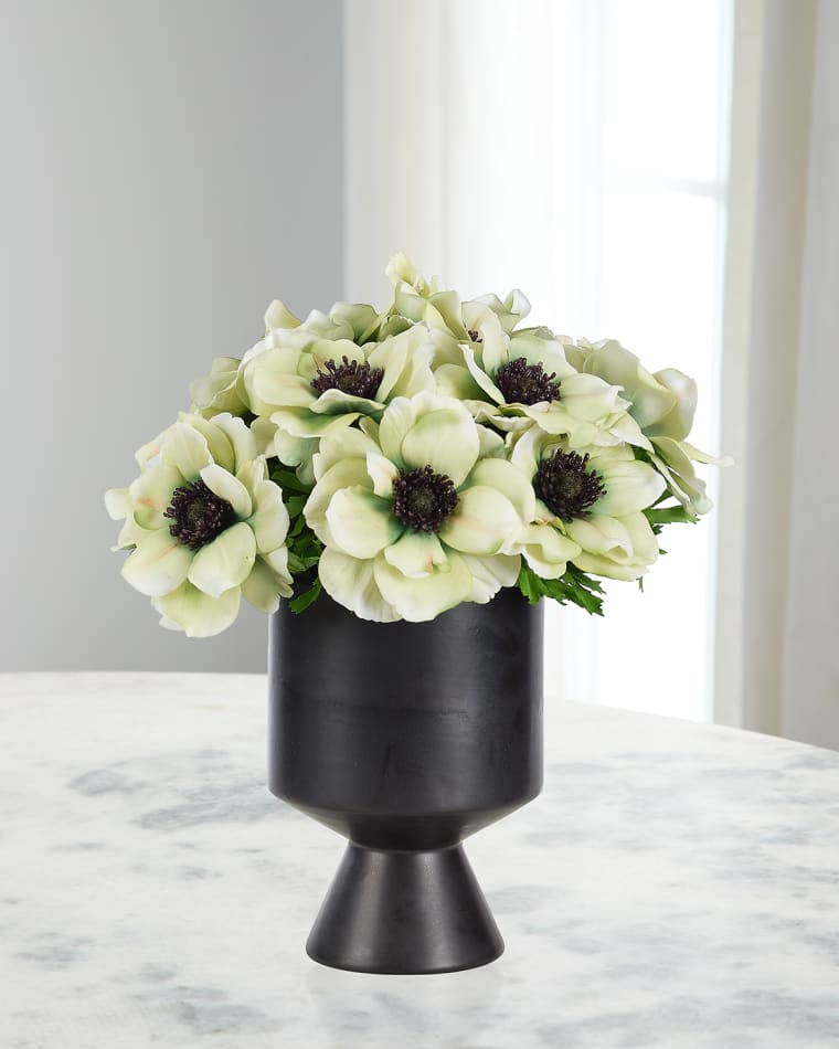 NDI Green Anemones 12" Faux Floral Arrangement in Ceramic Vase