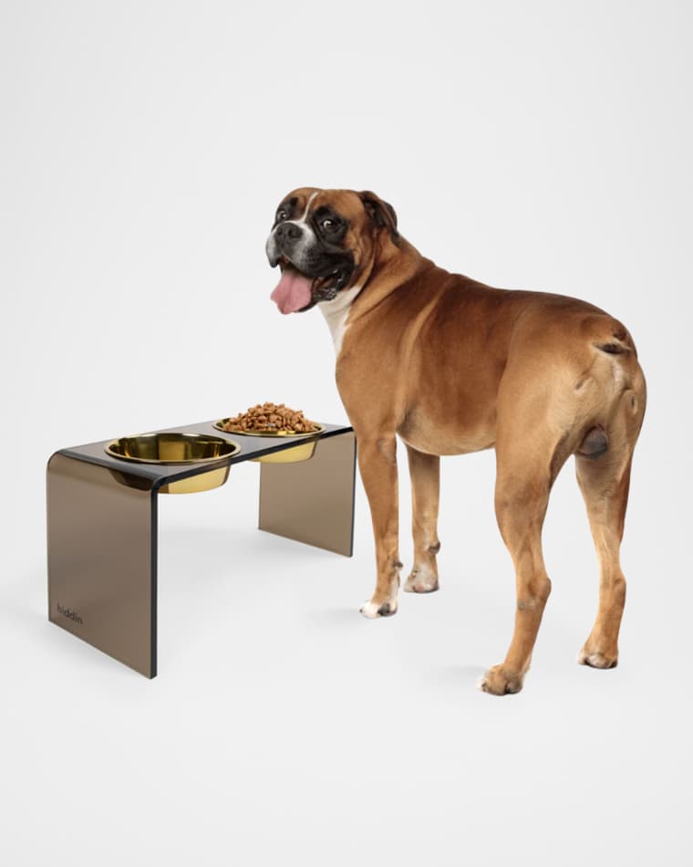 HIDDIN Large Bronze Double Bowl Pet Feeder - 2 Qt Golden Bowls