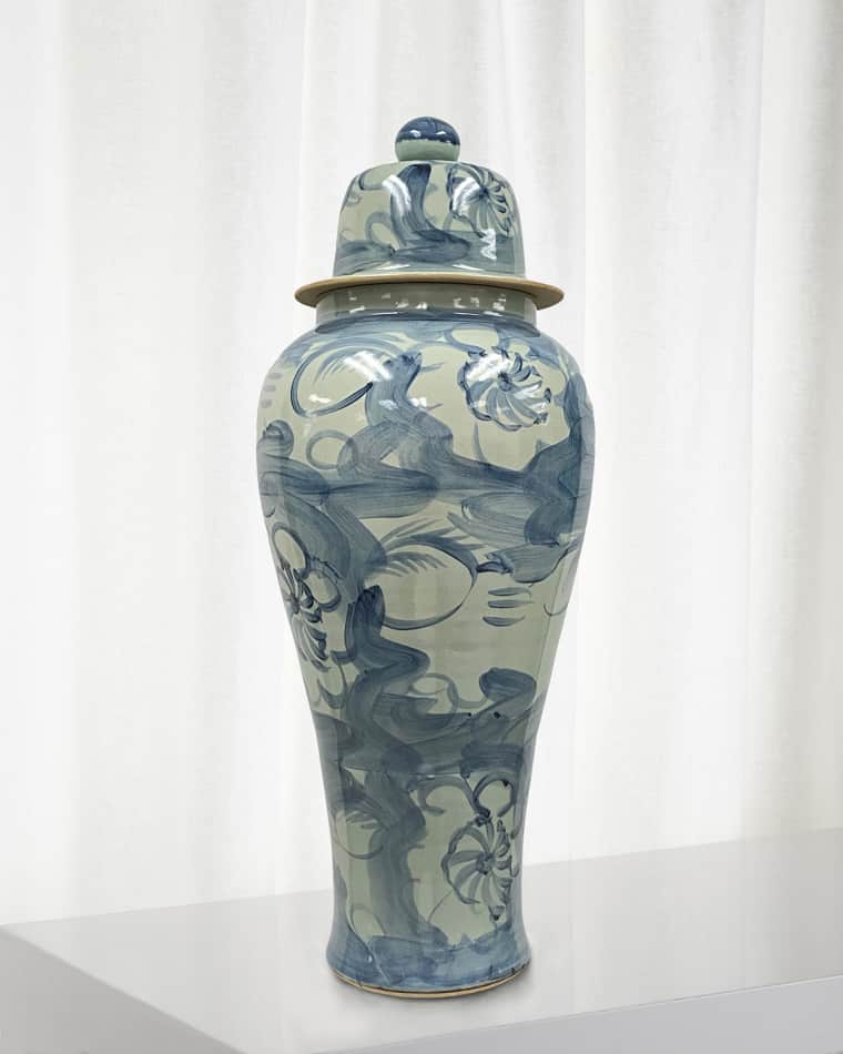 Winward Home Blue & White Floral Ceramic Jar