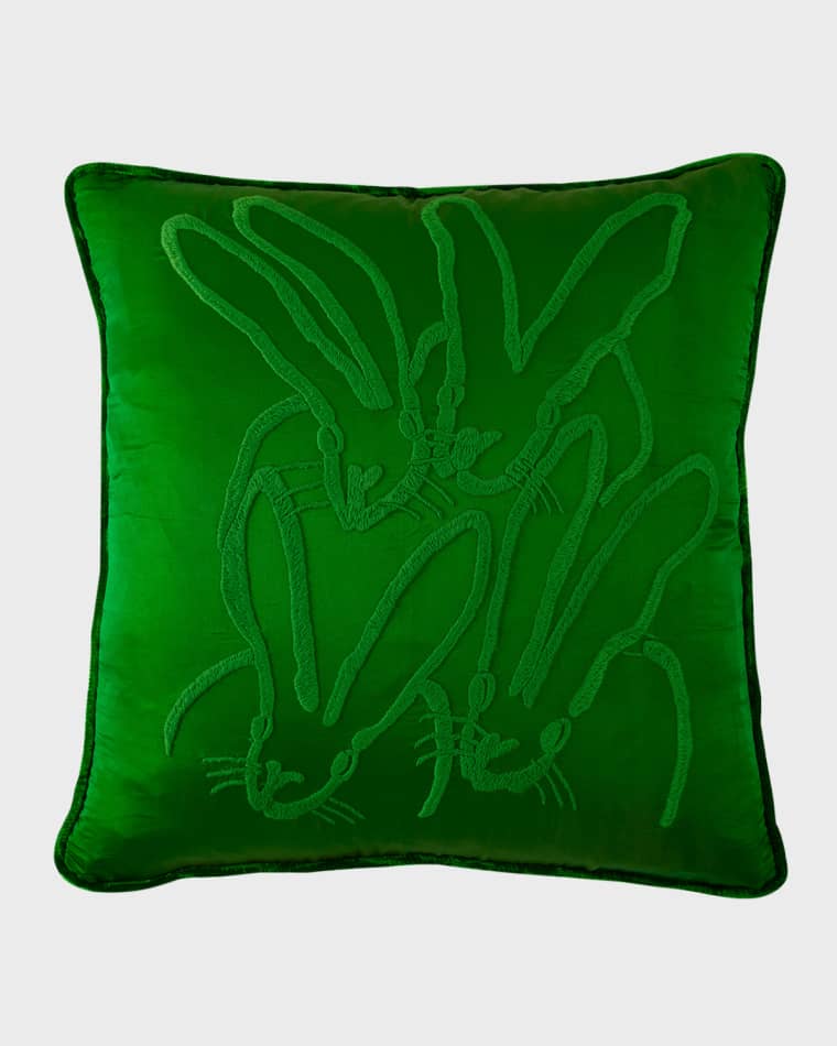 Hunt Slonem Hand-Embroidered Bunny Velvet Pillow