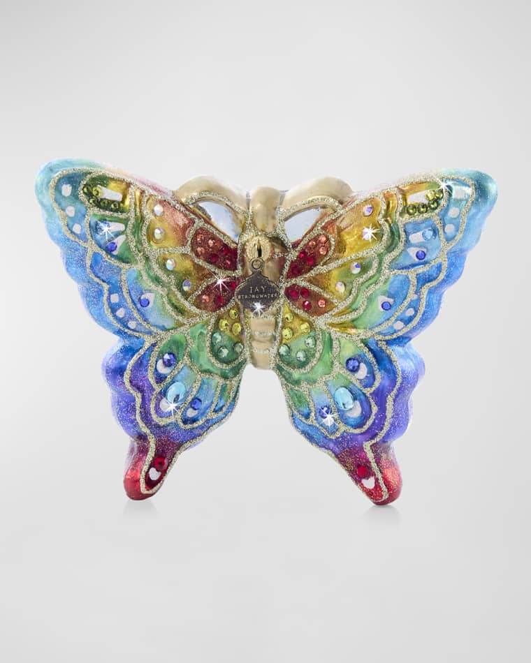 Jay Strongwater Rainbow Butterfly Glass Christmas Ornament